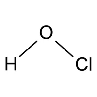 Summenformel von HCl (Salzsäure) mit einem Wasserstoffatom (H) und einem Chloratom (Cl), die durch eine einzelne kovalente Bindung verbunden sind.