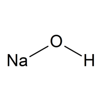 Molekülstruktur von Natriumhydroxid, bestehend aus einem Natriumatom, das an ein Sauerstoffatom und ein Wasserstoffatom gebunden ist.