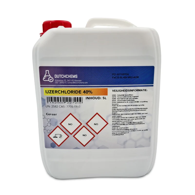 Weißer 5-Liter-Kanister von DutchChems, enthält 40 % Eisenchlorid (FeCl₃).