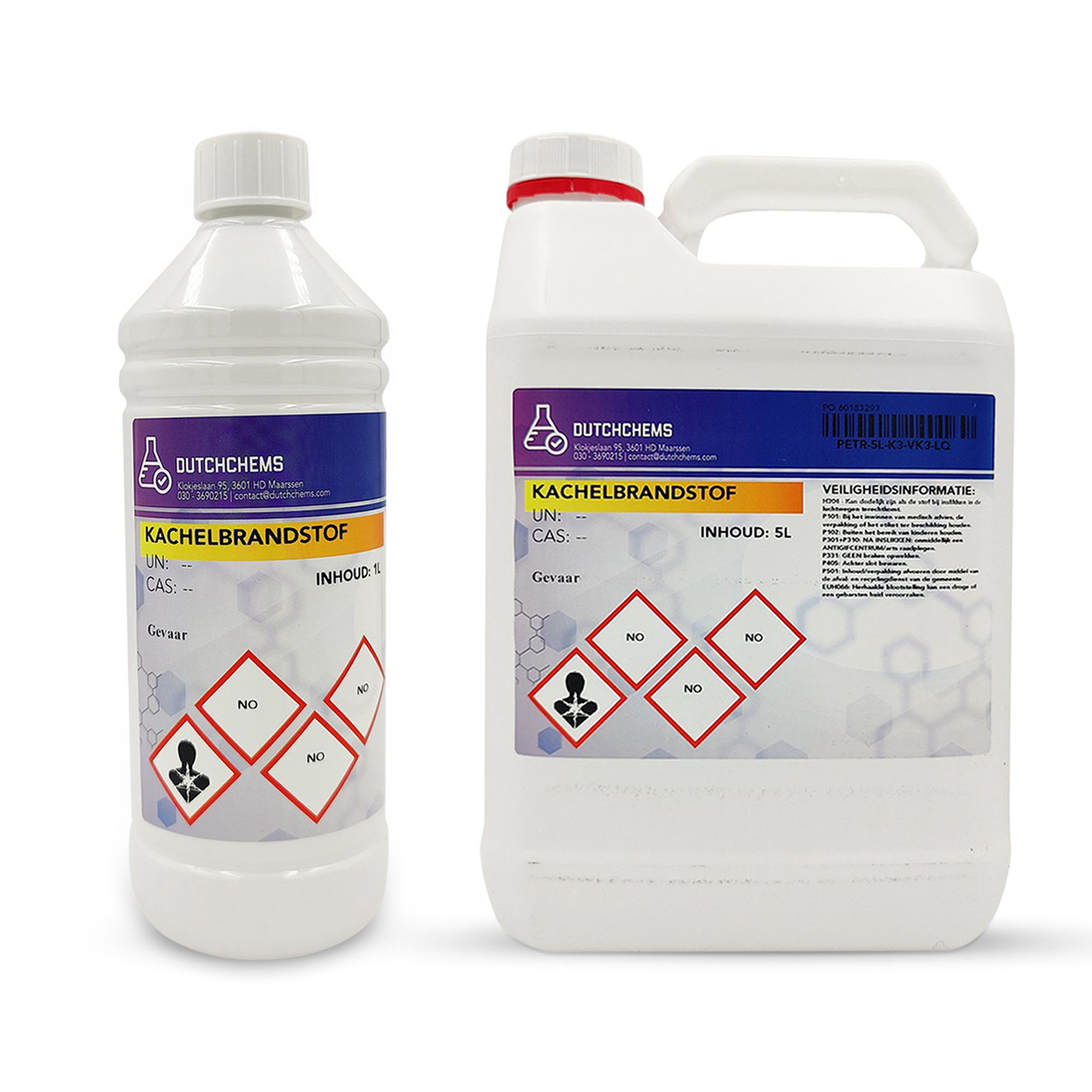 1 liter en 5 liter verpakkingen geurarme kachelbrandstof