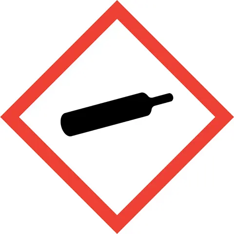 GHS04-Piktogramm für unter Druck stehendes Gas, schwarzes Gasflaschensymbol in roter und weißer Raute