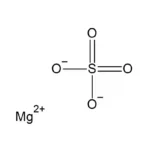 Molekülstruktur von Magnesiumsulfat (MgSO₄), mit einem zentralen Magnesiumatom (Mg), das an ein Schwefelatom (S) und vier Sauerstoffatome (O) gebunden ist.
