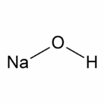 Molekülstruktur von Natriumhydroxid, bestehend aus einem Natriumatom, das mit einem Sauerstoffatom und einem Wasserstoffatom verbunden ist.