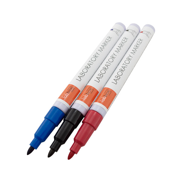 Blaue, schwarze und rote Labormarker zum Schreiben und Beschriften; Ideal für den professionellen Laboreinsatz.
