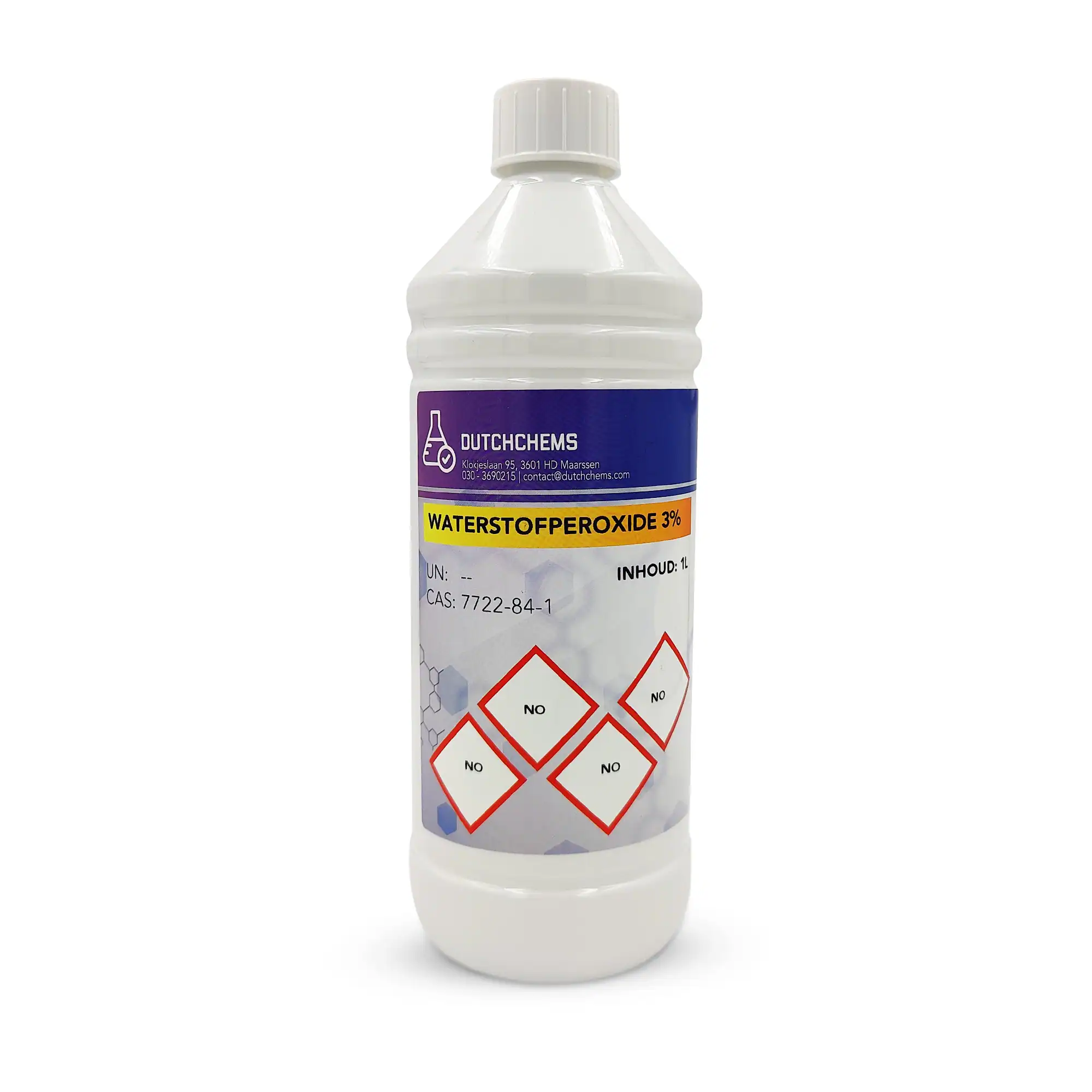 Wasserstoffperoxid_3p_1L Kunststoffflasche mit einer 3%igen Wasserstoffperoxidlösung.