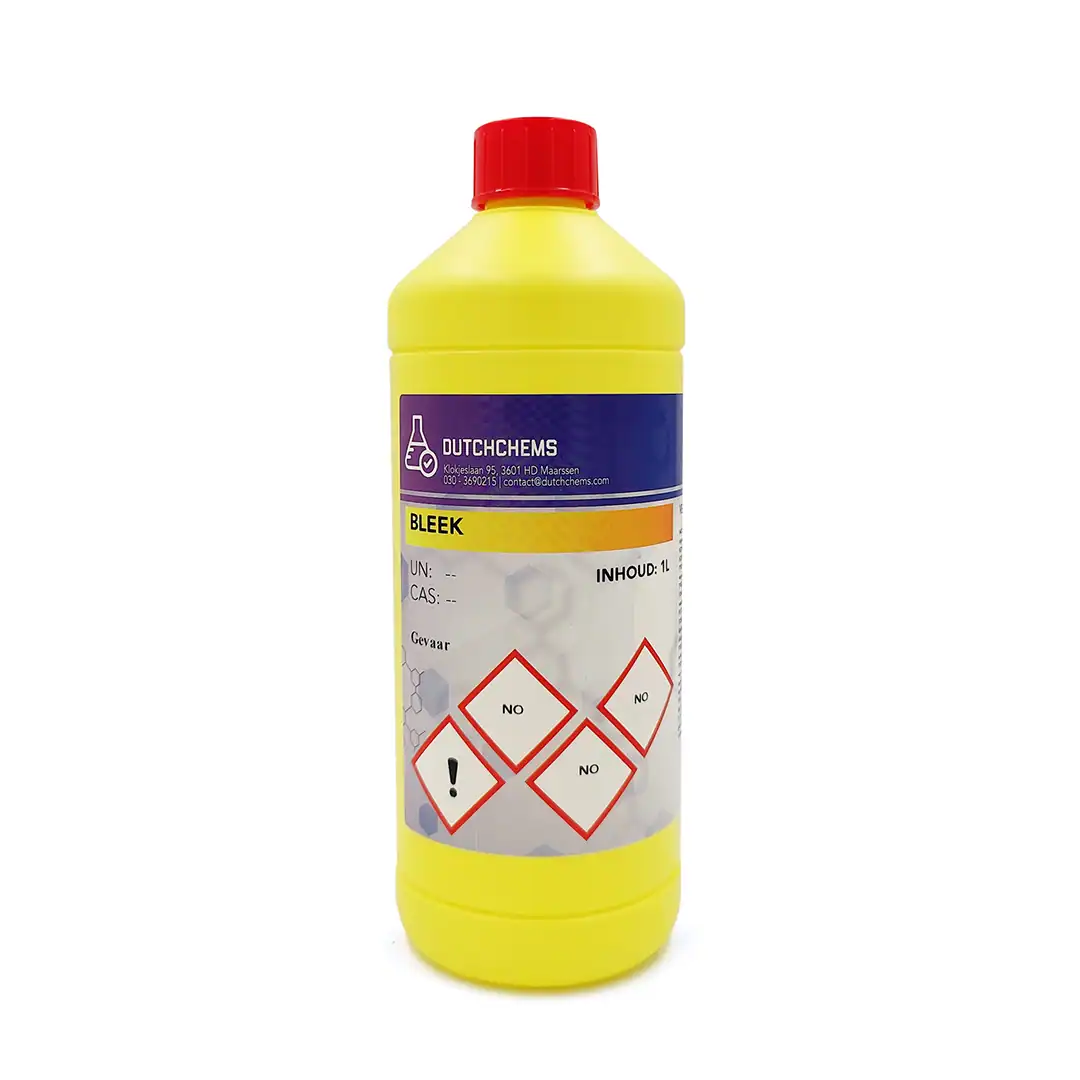 blass Flasche Bleichmittel mit Sicherheitshinweisen und Gebrauchsanweisungen.