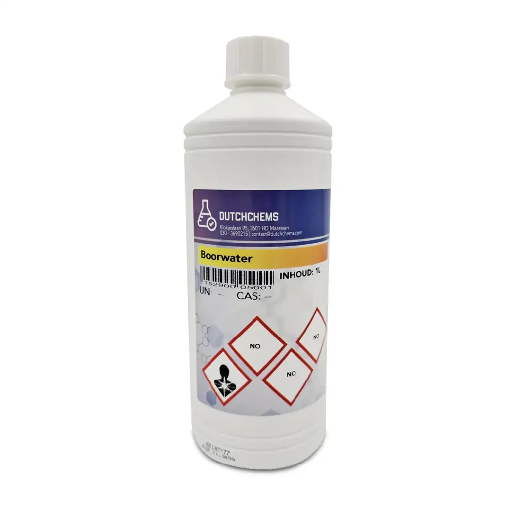 Eine weiße Flasche Boorwater von DutchChems