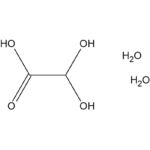 Molekulare Struktur von Oxalsäure-Dihydrat, wobei zwei Wassermoleküle an Oxalsäure gebunden sind.