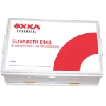 OXXA Elisabeth 0140 B Erste-Hilfe-/Verbandskasten mit Wandhalterung – weißer Koffer mit rotem Etikett, 26×17×8 cm.